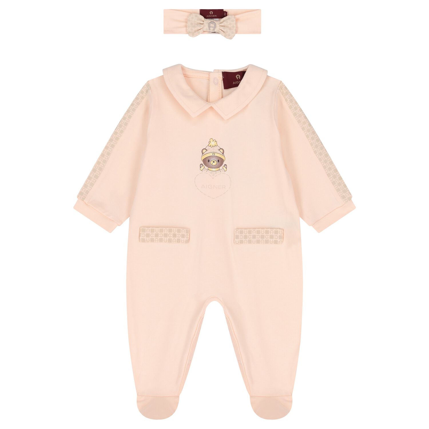 Baby Girls Peach Teddy Bear Logo Babygrow Gift Set, 1, hi-res