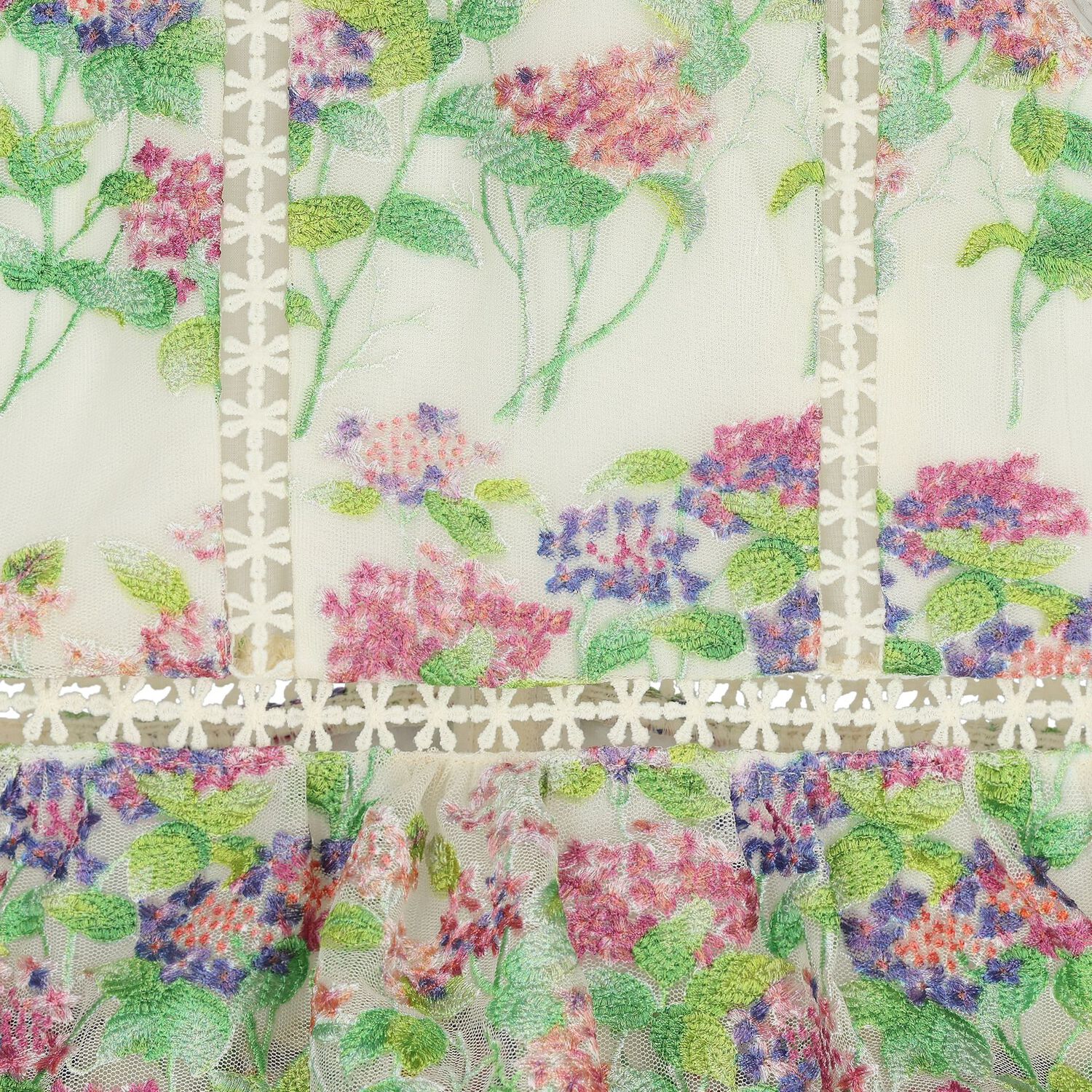 فستان بنات مزين بالزهور باللون الاخضر والعاجى , 1, hi-res