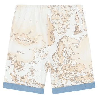 Younger Boys Beige Geo Map Shorts
