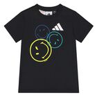 طقم شورت اولاد بالشعار بطبعه سمايلي باللون الاسود والرمادى , 1, hi-res