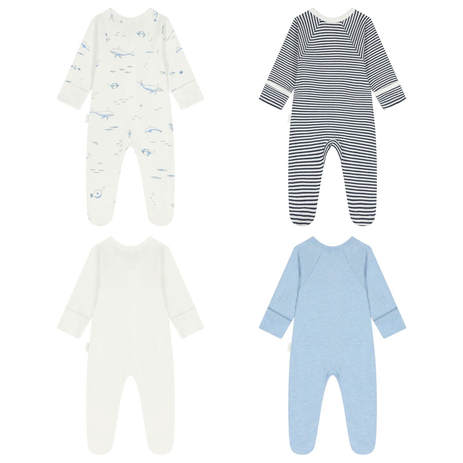 Baby Boys White & Blue Babygrows ( 4 Pack ), 5, hi-res image number null