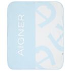 Baby Boys Blue & White Logo Blanket, 2, hi-res