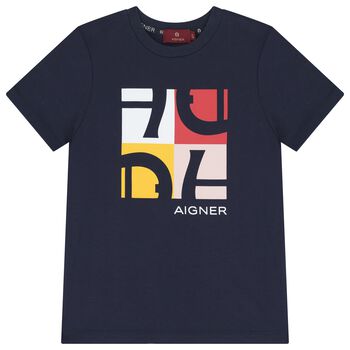 Aigner تيشيرت اولاد بالشعار باللون الكحلى , 2 تيشيرت اولاد بالشعار باللون الكحلى