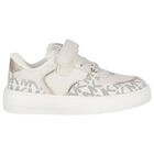 Girls Ivory & Gold Logo Trainers, 1, hi-res