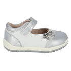 Younger Girls White & Silver Leather Shoes, 1, hi-res
