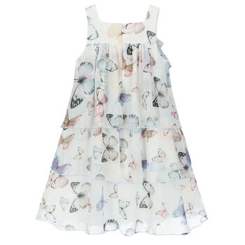 Girls White Butterfly Chiffon Dress