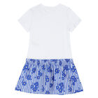 Girls White & Blue Bow Dress, 1, hi-res