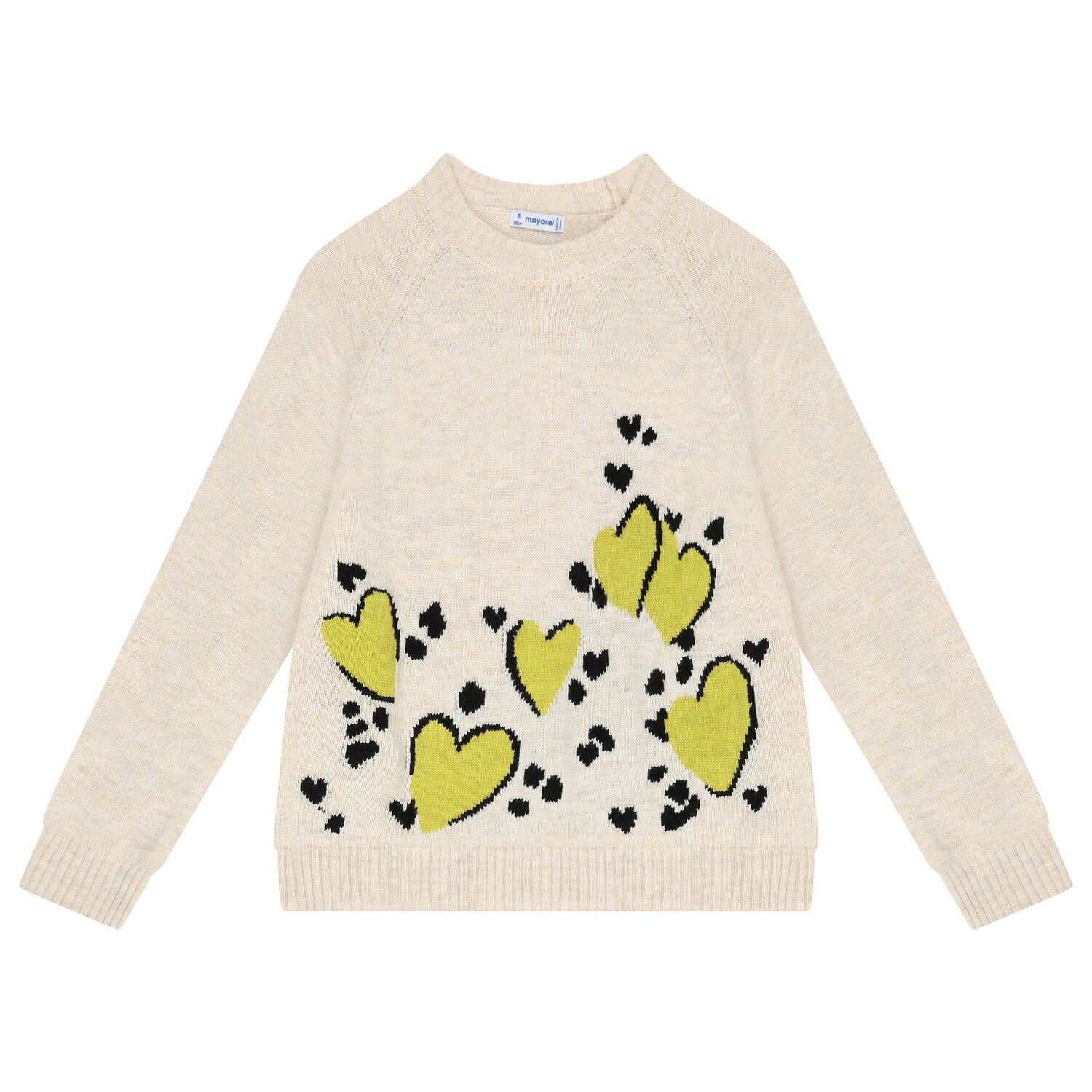 طقم بنات فستان بشعار القلب باللون البيج والأسود, 1, hi-res