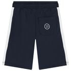 Boys Navy Blue Logo Shorts, 1, hi-res