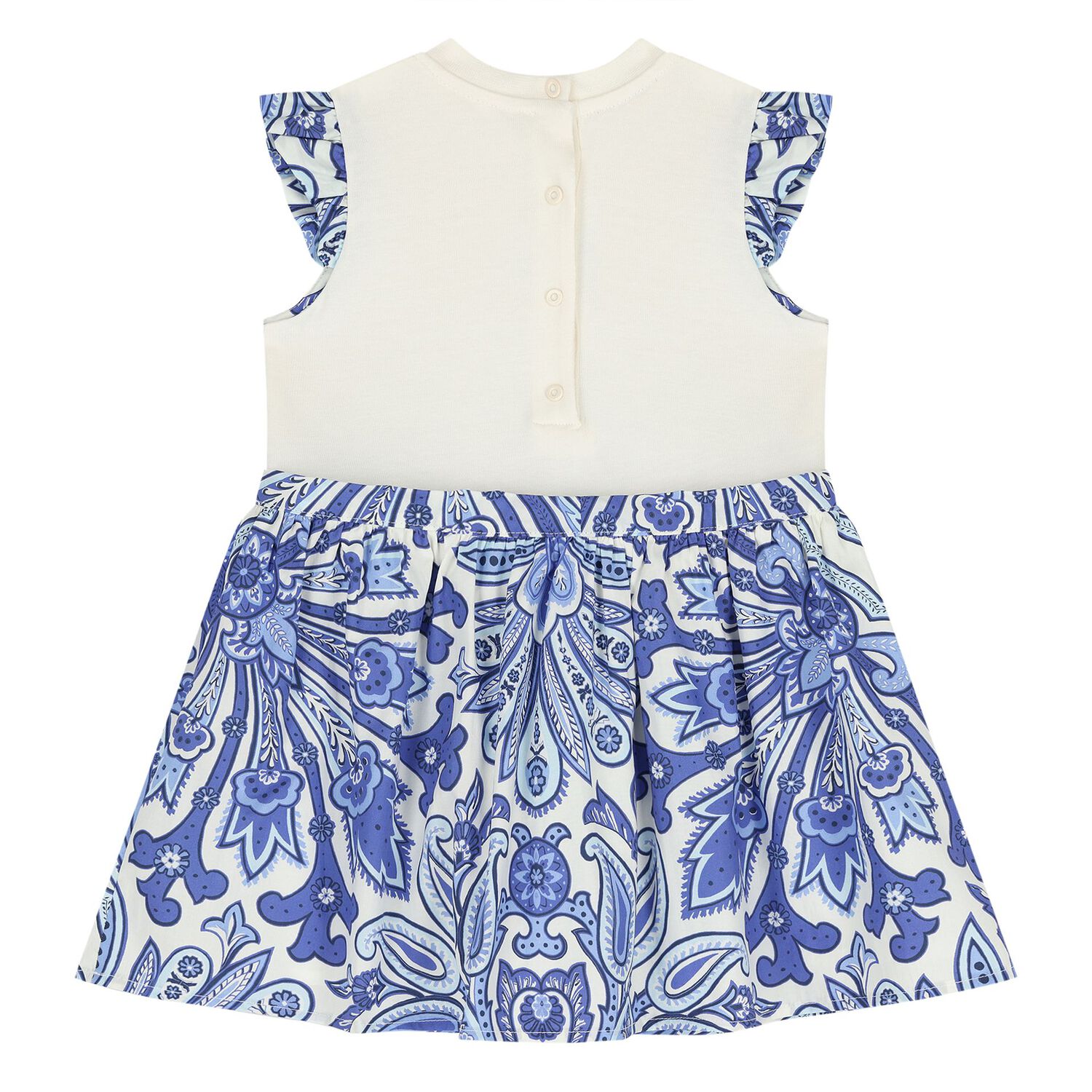 Younger Girls Ivory & Blue Floral Paisley Dress, 1, hi-res