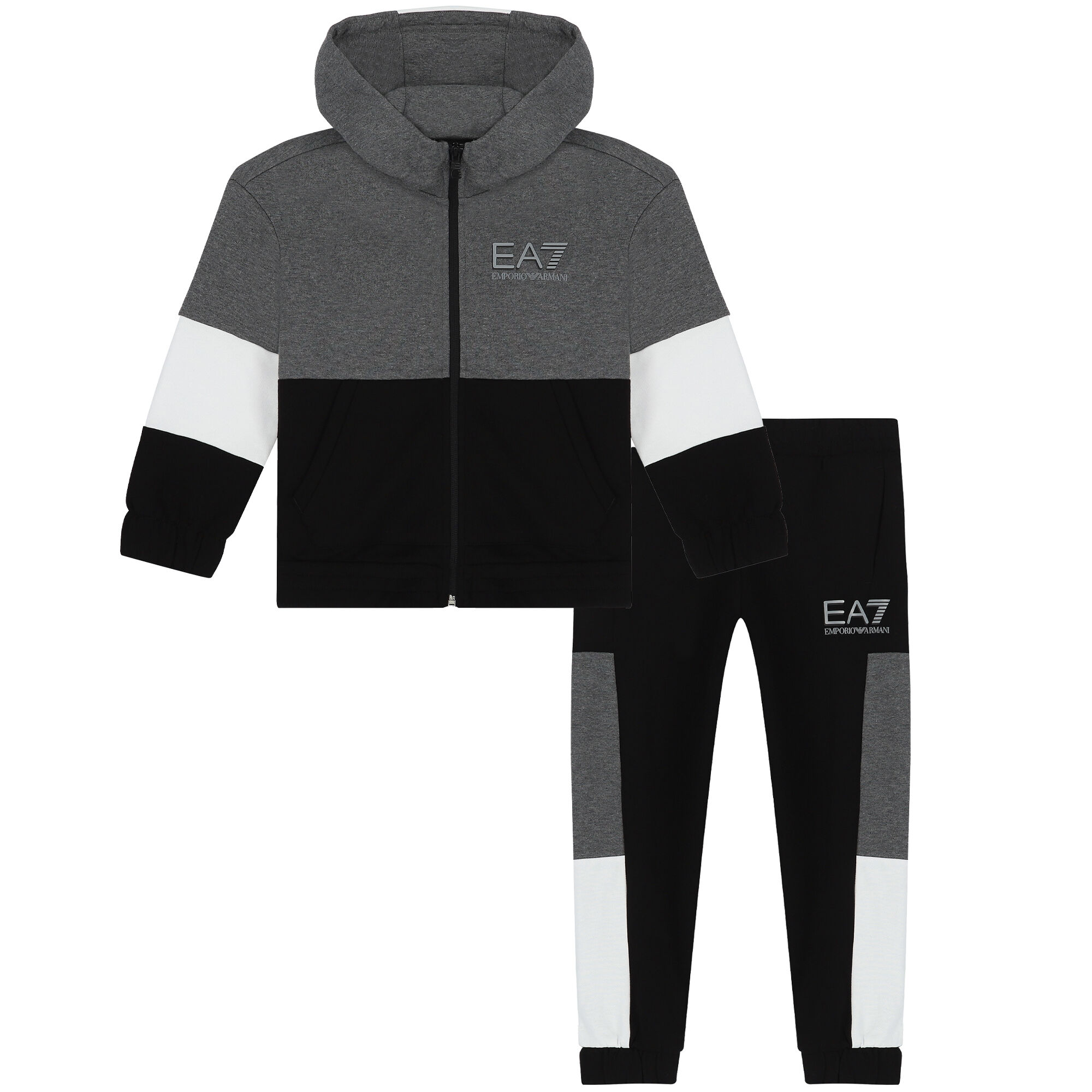 EA7 Emporio Armani Boys Black Grey Logo Tracksuit Junior Couture UAE