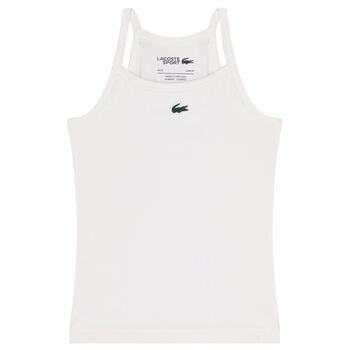 Lacoste Girls White Logo Sleeveless Top, 1 Girls White Logo Sleeveless Top