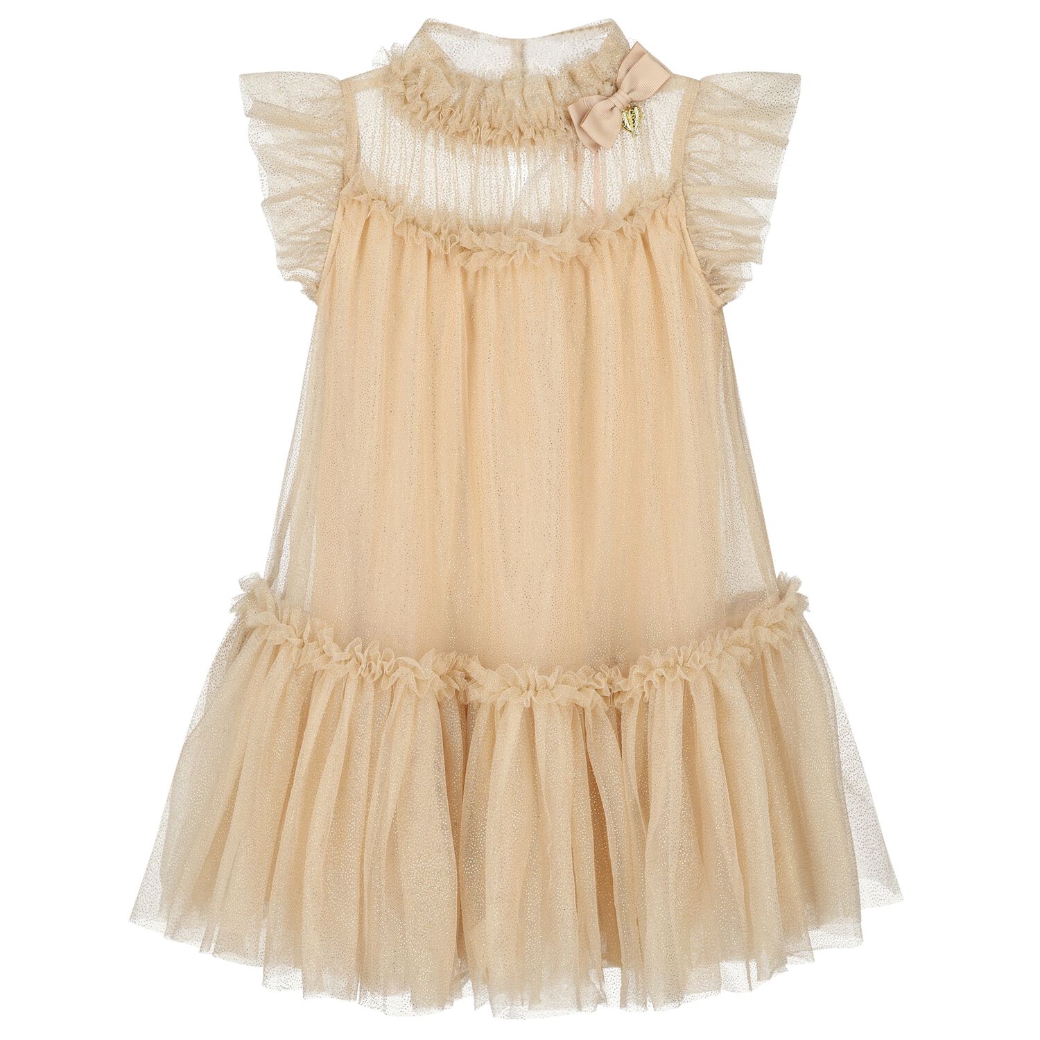 Girls Gold Glitter Ruffle Dress, 3, hi-res image number null
