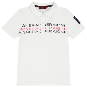 تيشيرت أولاد بولو بالشعار باللون الأبيض  