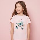 Girls Pink Butterflies Logo T-Shirt, 2, hi-res