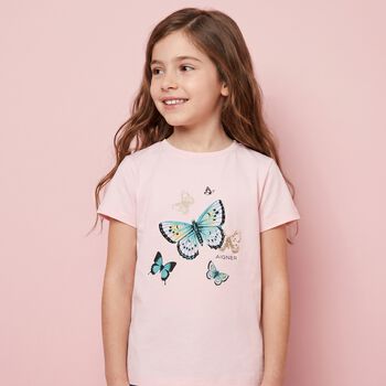 Girls Pink Butterflies Logo T-Shirt