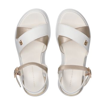 Girls White & Gold Logo Sandals