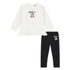 Younger Girls Ivory & Black Teddy Bear Leggings Set , 1, hi-res