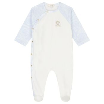 Baby Boys White & Blue Barocco Babygrow