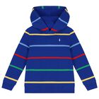 Boys Blue Logo Striped Hooded Top, 1, hi-res