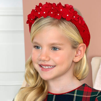 Girls Red Velvet Flower Headband