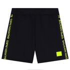 Boys Black & Neon Yellow Logo Shorts, 1, hi-res