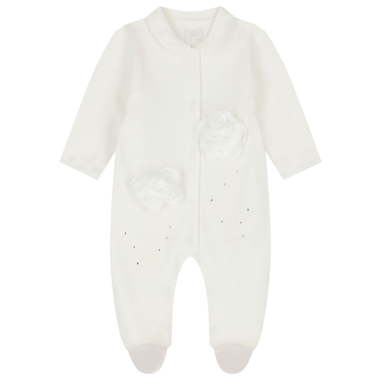 Baby Girls Ivory Embellished Rose Babygrow, 1, hi-res