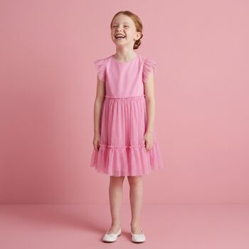 Girls Pink Ruffled Tulle Dress
