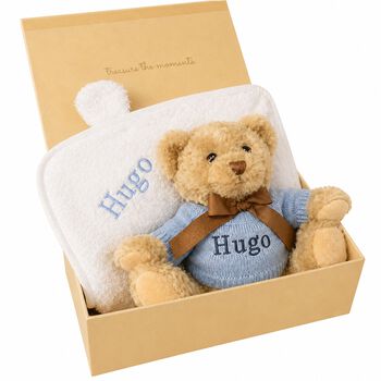 Boys Blue Personalised Teddy Baby Gift Set