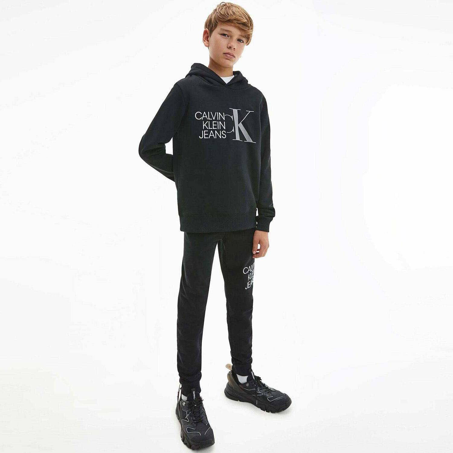 Boys Black Logo Hoodie, 1, hi-res image number null