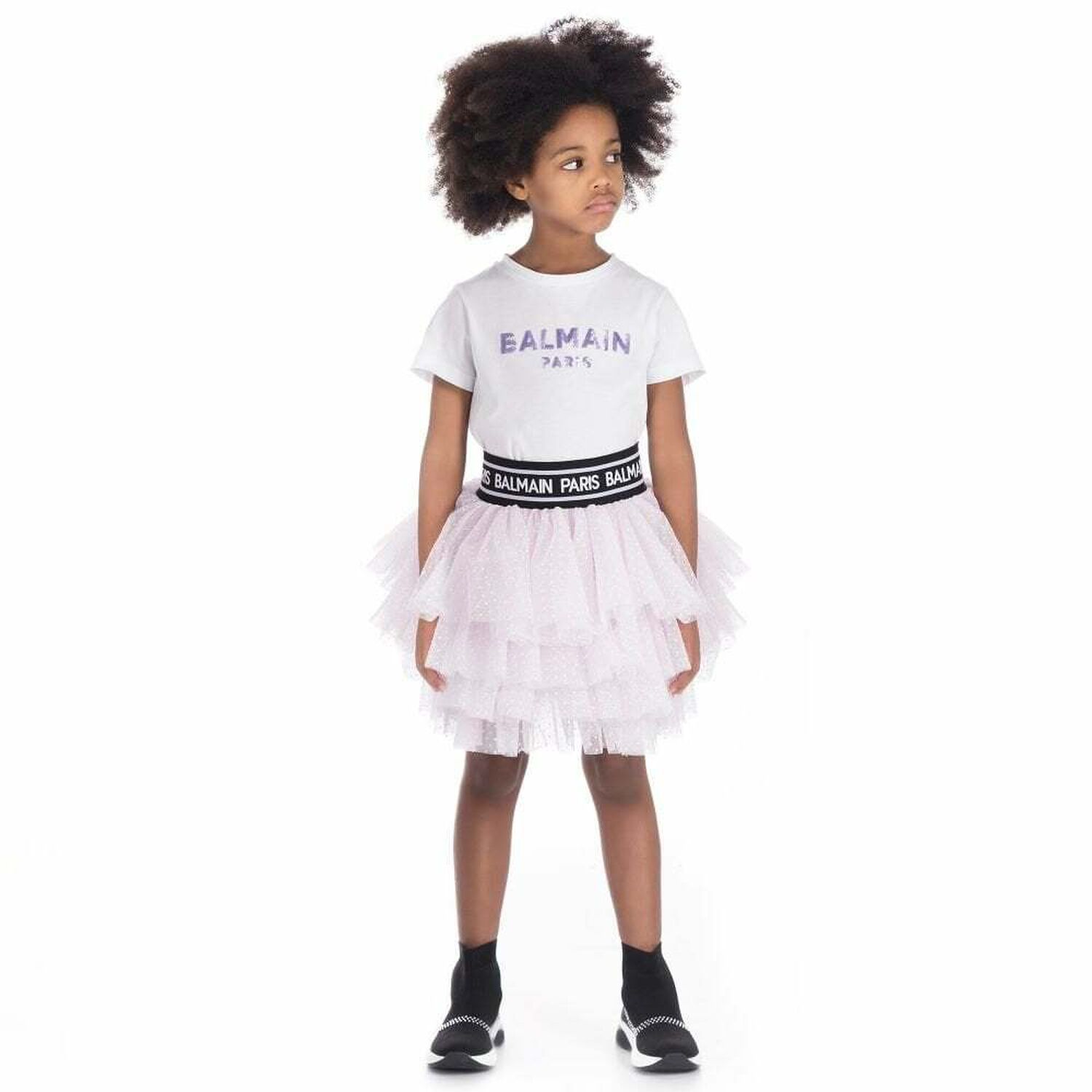 Girls Pink Dotted Glitter Tulle Skirt, 1, hi-res image number null