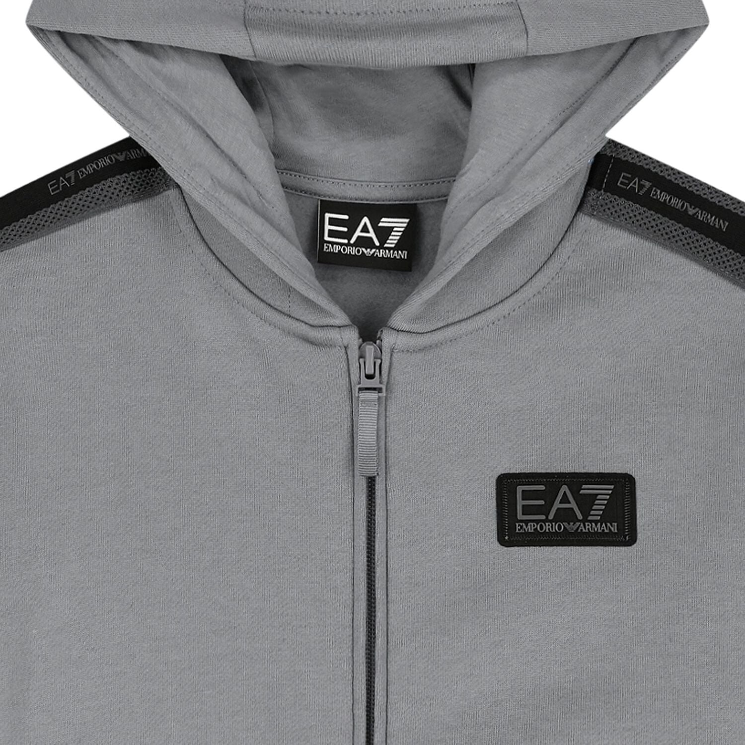 Boys Grey & Black Logo Hooded Zip Up Top , 2, hi-res