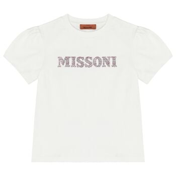 Girls White Rhinestone Logo Blouse