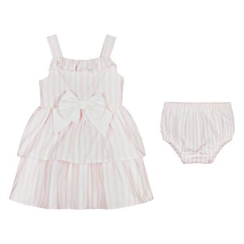 Baby Girls White & Pink Striped Dress Set