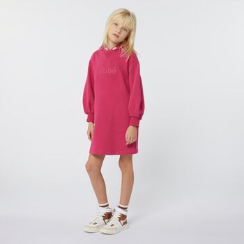 Girls Pink Logo Hooded Dress