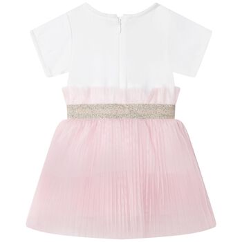Younger Girls White & Pink Logo Dress