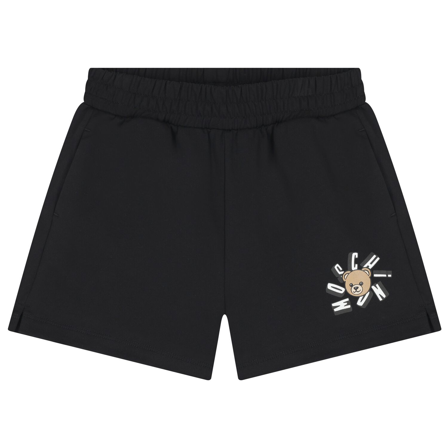 Girls Black Teddy Bear Logo Shorts, 4, hi-res