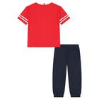 Boys Red & Navy Blue Logo Joggers Set, 1, hi-res
