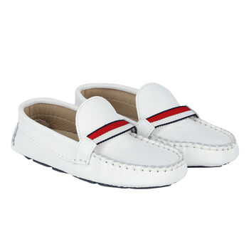 Boys White Leather Loafers