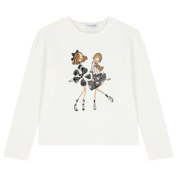 Girls White Embellished Sequin Long Sleeve Top