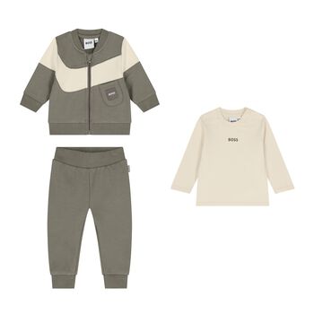 Baby Boys Beige & Ivory Logo Tracksuit Gift Set