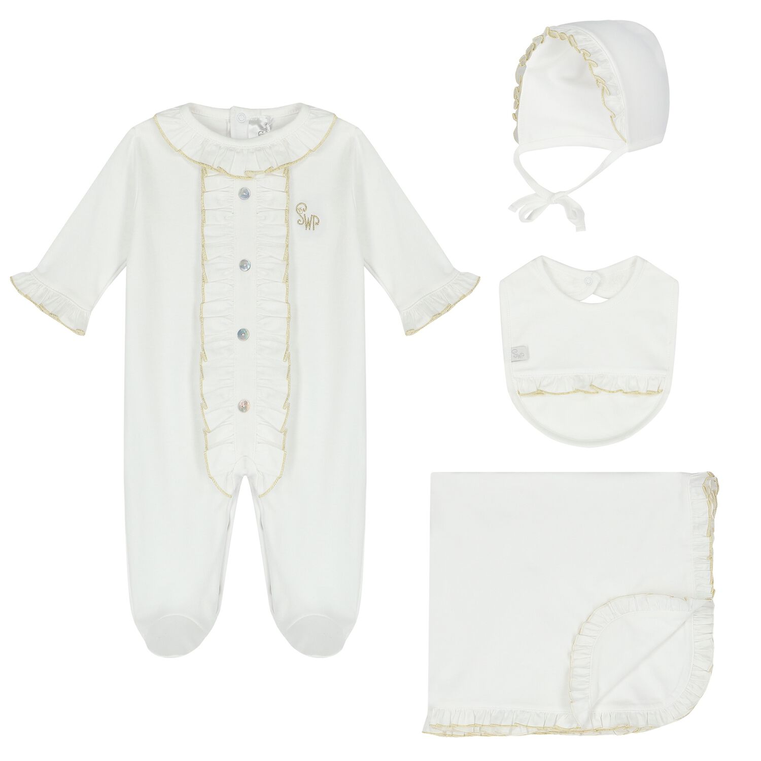 Baby Girls White & Gold Logo Babygrow Gift Set, 1, hi-res image number null