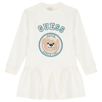 Girls Ivory Teddy Bear Logo Dress