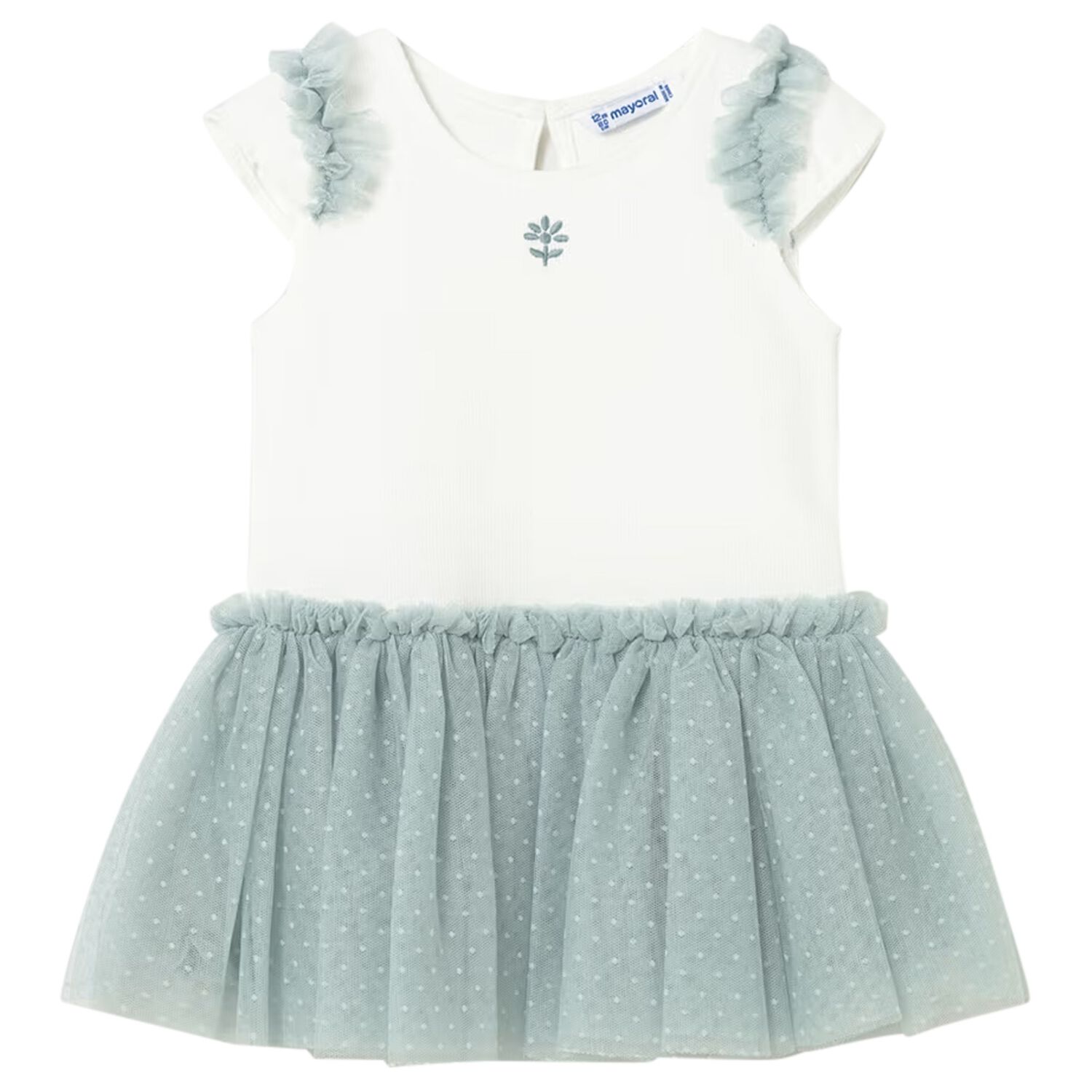 Younger Girls Ivory & Green Dress, 1, hi-res