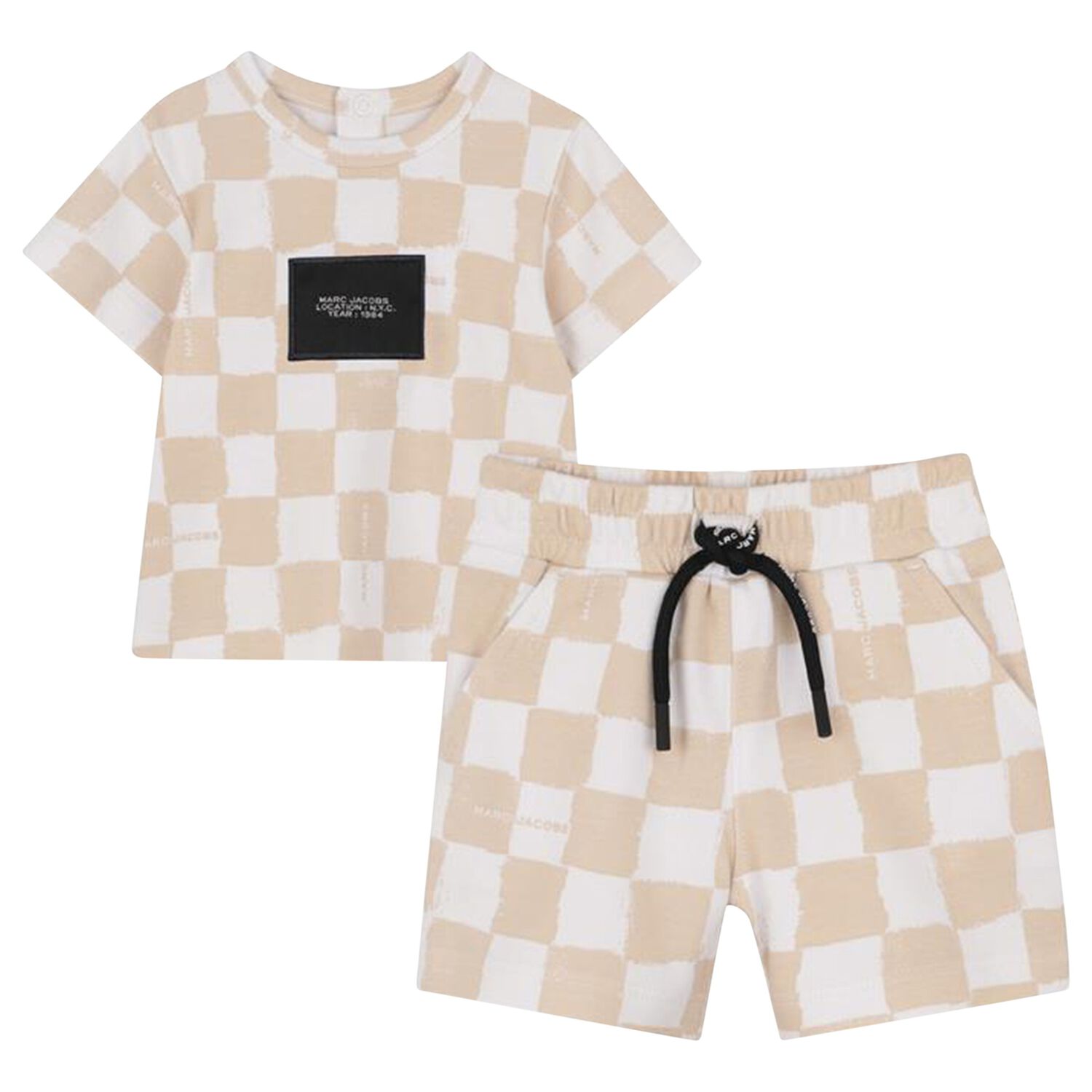 Younger Beige & White Check Shorts Set, 1, hi-res