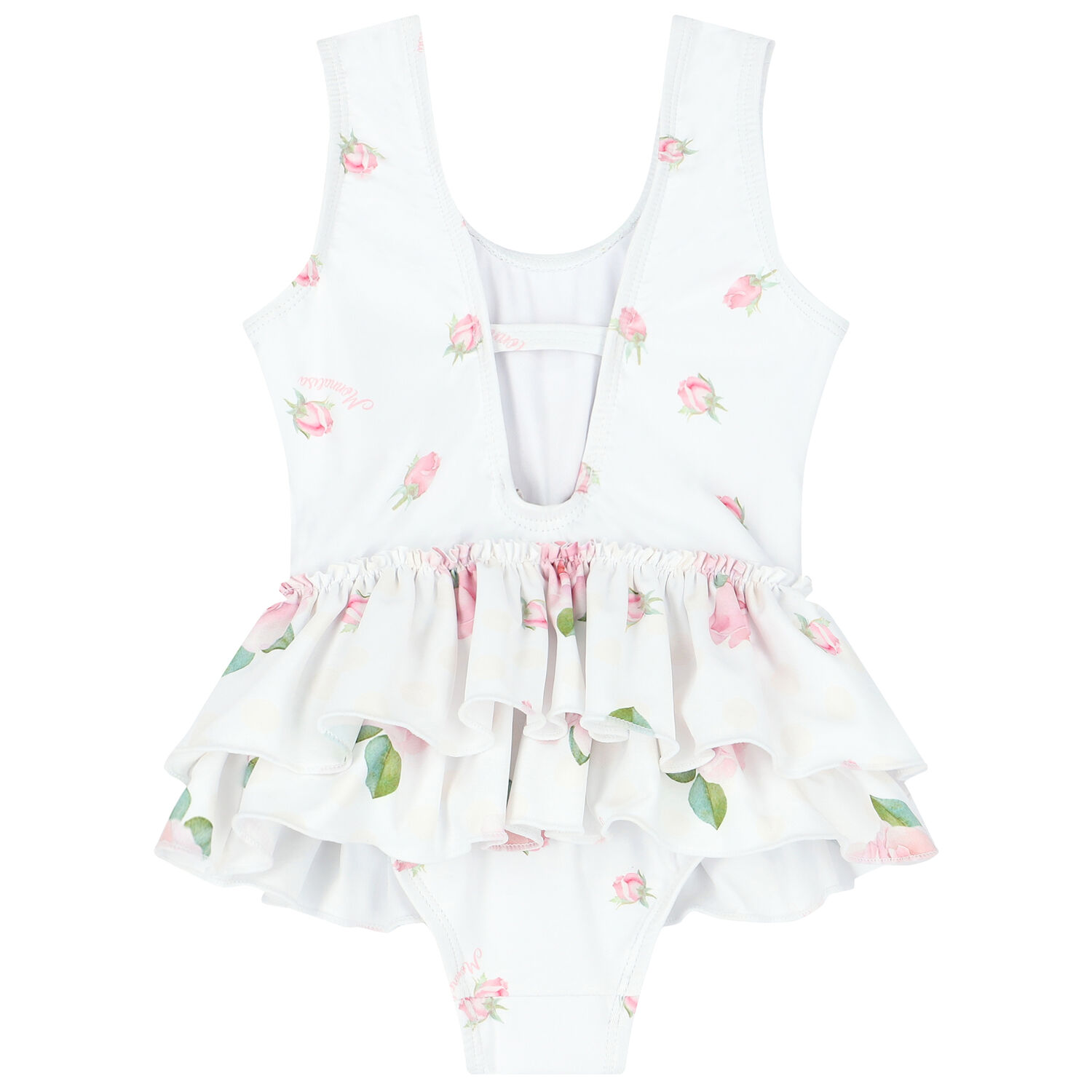 Younger Girls White & Pink Roses & Bear Swimsuit, 1, hi-res