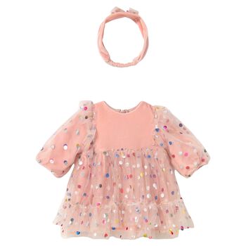 Baby Girls Pink Polka Dot Dress Set