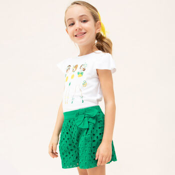 Girls Green Broderie Anglaise Shorts