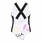 طقم سباحة بناتي بالشعار باللون الابيض, 1, hi-res