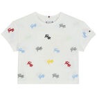 تيشيرت بنات بالشعار باللون الأبيض, 1, hi-res